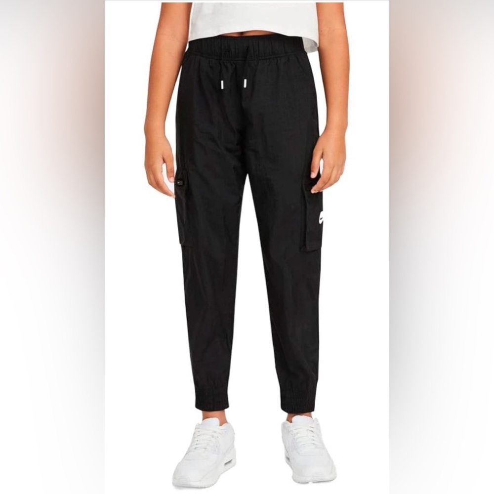 Nike Cargo Jogger Pants Kids Size M Black Excellent Nylon Mesh Lined Sporty